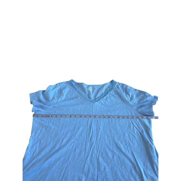 Talbots Plus Shirt Blue‎ Basic Short Sleeve Soft V-Neck Knit Collar Size 2X - Picture 10 of 13